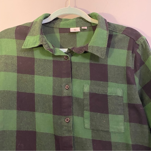 Betty Boop Green Black Buffalo Plaid Button Up Long Sleeve Flannel Sz M - Picture 3 of 5